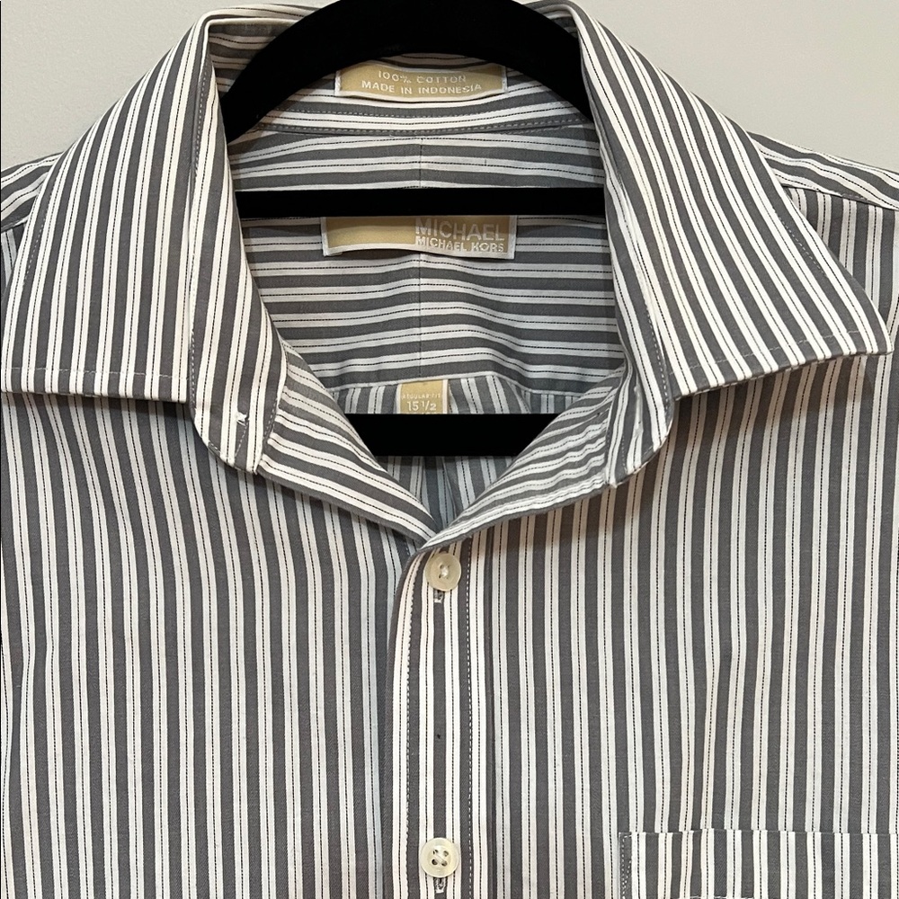 MICHAEL Michael Kors Striped Dress Shirt Size 151/2 32/33 100%Cotton Regular Fit - Picture 2 of 10